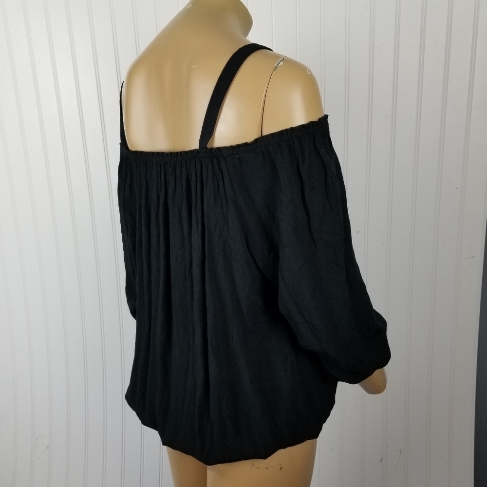 Sanctuary Off Shoulder Balloon Sleeve Top Blouse Womens Small Boho Peasant Black - Picture 3 of 9